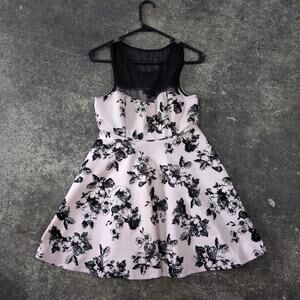 Trixxi Illusion Dress Womens M Black Pink Floral Flare Flare Party Cocktail